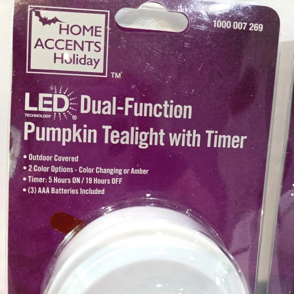 Home Accents LED TeaLight Pumpkin Candles 5 Hours Timer 2 Colors 2 Packs New